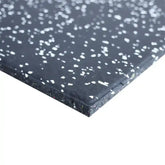 Close-up of a 15mm black rubber mat with white speckles on a white background